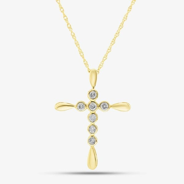 T. H. Baker 9ct Yellow Gold 0.10ct Bezel-Set Diamond Cross Pendant TH0121842