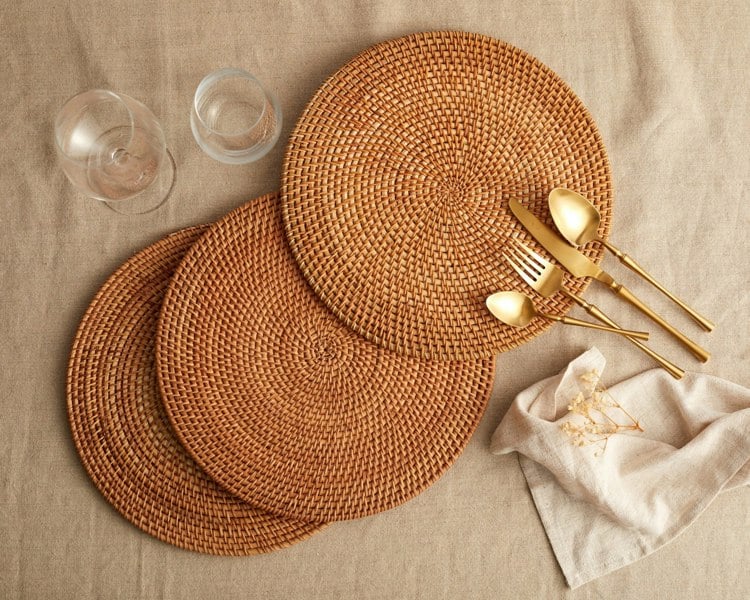 Round Rattan Wooven Placemats Brown From What a Host Home Decor