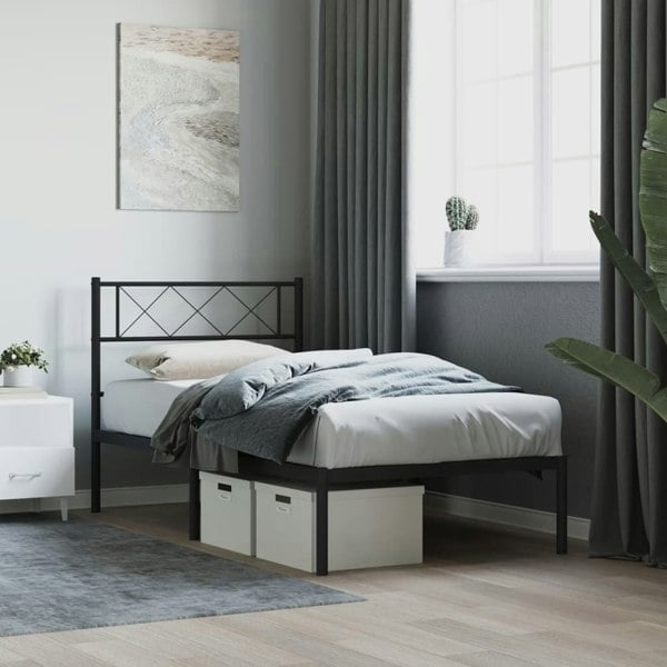 Berkfield Metal Bed Frame with Headboard Black 80x200 cm