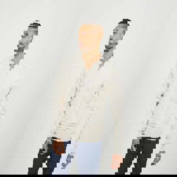 Brave Soul Cream Long Sleeve Trophy Neck Polo - Cream Image 1