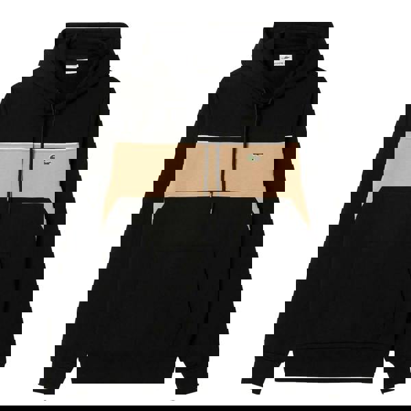 Lacoste Mens Colour Block Fleece Hoodie - Black - 