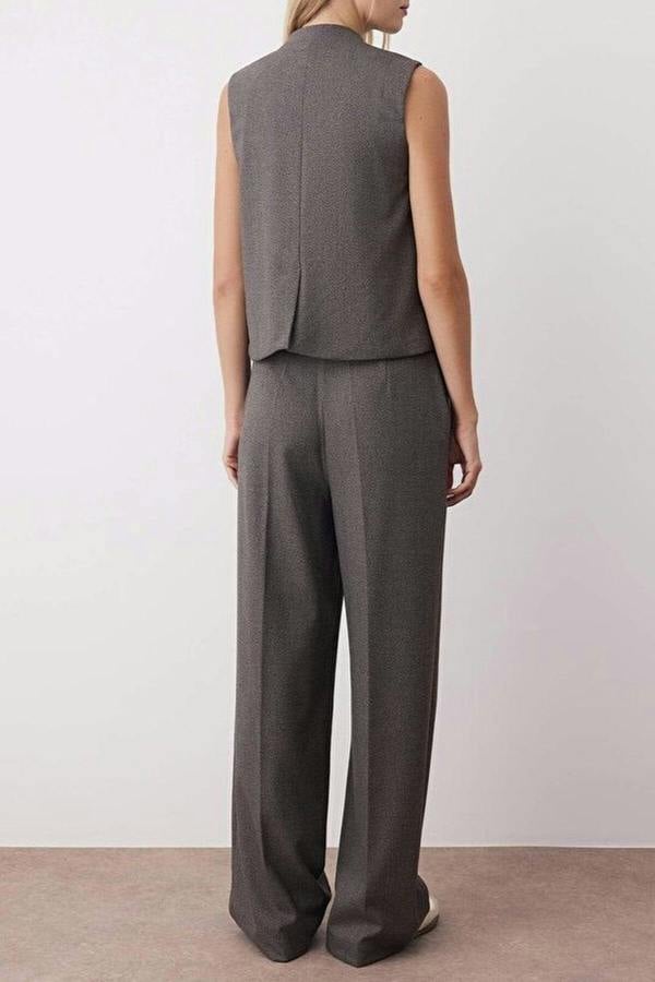 WOVCOR 2-Piece Speckled Woven Vest and Trousers Set