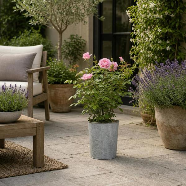3L Pink Patio Rose Outdoor Garden Rose in Decorative Pot