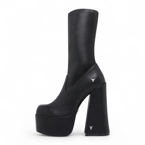 Windsorsmuth Saviour - Women's Black Mid-Calf Platform Goth Heel Boots