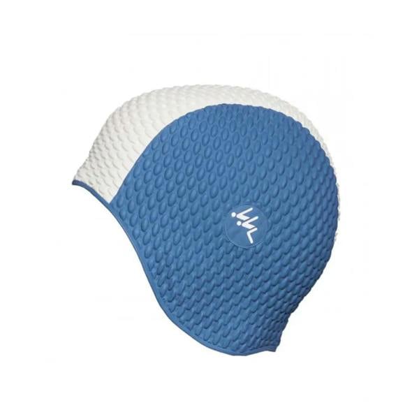 Fashy two tone bubble swim cap in blue and white texture with logo