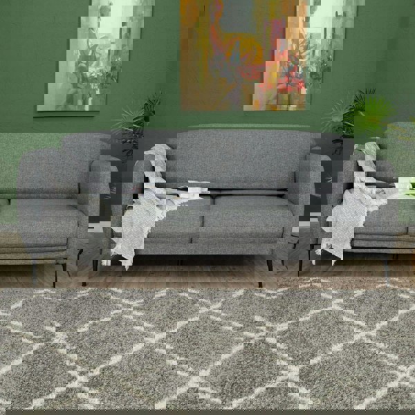 Diamond Design Thick Shaggy Area Rugs Grey