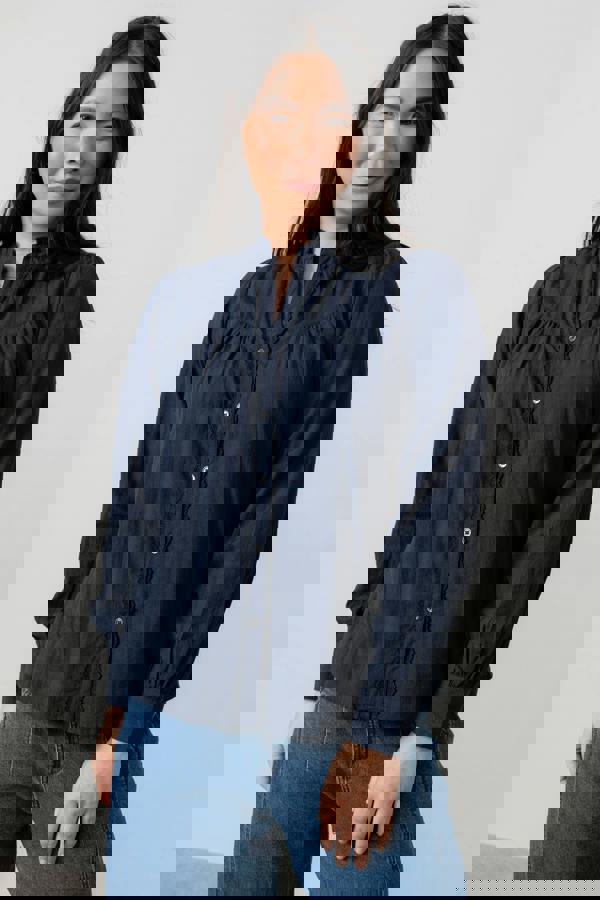 Wayfaring Organic Cotton Check Blouse Navy | Lily and Me Clothing