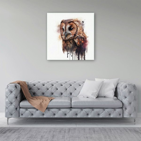 Warren Reed Tawny Owl Face Splash Art Light Background Canvas