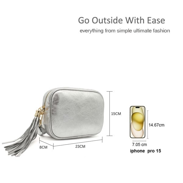 Pluspup Metallic Crossbody Bag with Zipper Closure and Tassel Detail