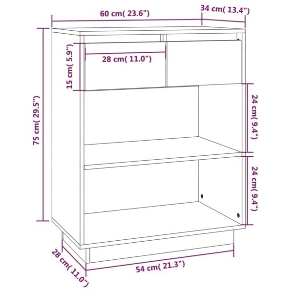 Berkfield Console Cabinet Black 60x34x75 cm Solid Wood Pine