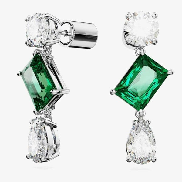 Swarovski Mesmera Green Mixed Cut Rhodium Plated Dropper Earrings 5665878