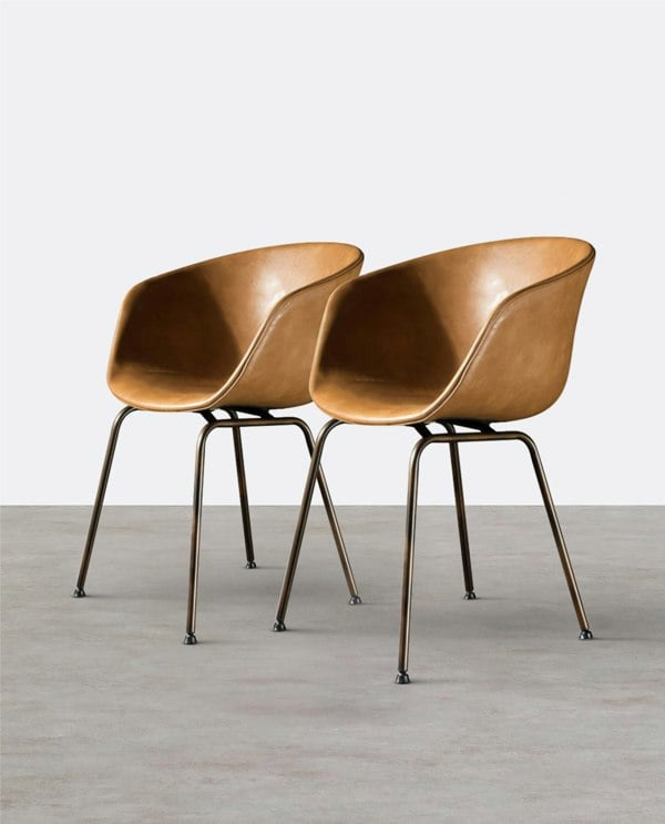 A Set of 2 Herron Dining Chairs, PU Leather-Weilai Concept