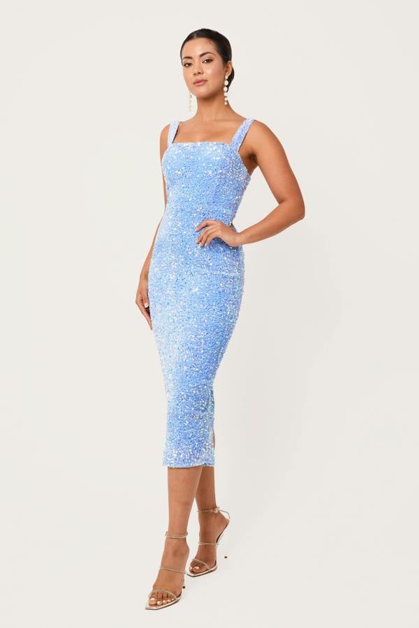 LuvForever Mavi - Sky Blue Sequin Midi Dress