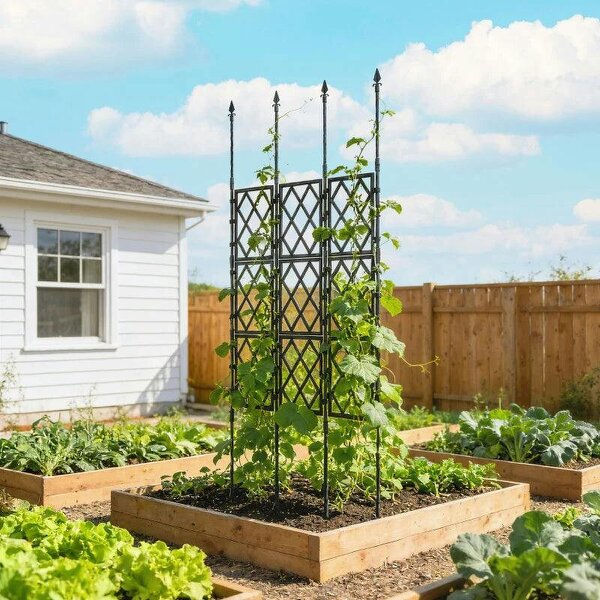 Foldable Garden Trellis, Lattice Climbing Support Trellis for Garden, DIY Assembly, 85 x 197 cm, Black