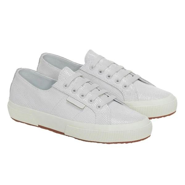 Superga Womens/Ladies 2750 Snake Print Grain Leather Trainers - Optical White - 