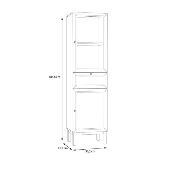 Wyld Haus Niva Light Grey and Natural Oak Effect Display Cabinet with LED Lighting 2 Doors 1 Drawer