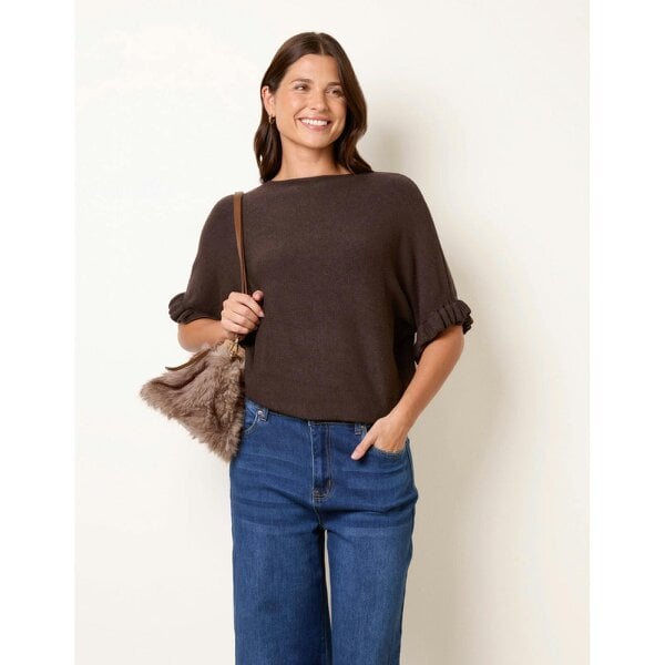 Blue Vanilla Knitted Frill Sleeve Batwing Jumper