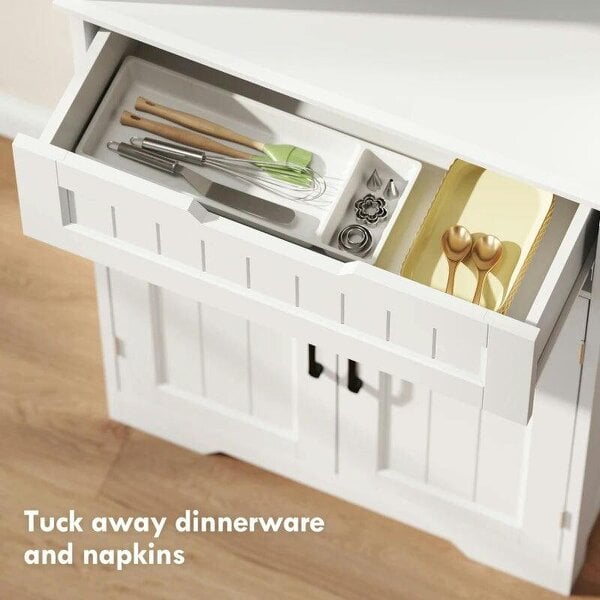 172 cm Tall Kitchen Pantry Cupboard w/ Small Open Counter, Freestanding Kitchen Cabinet w/ 2 Adjustable Shelves, White