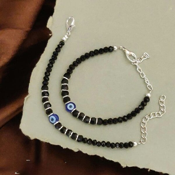 The Colourful Aura Black Beaded Evil Eye Silver Kids Nazaria Bracelet