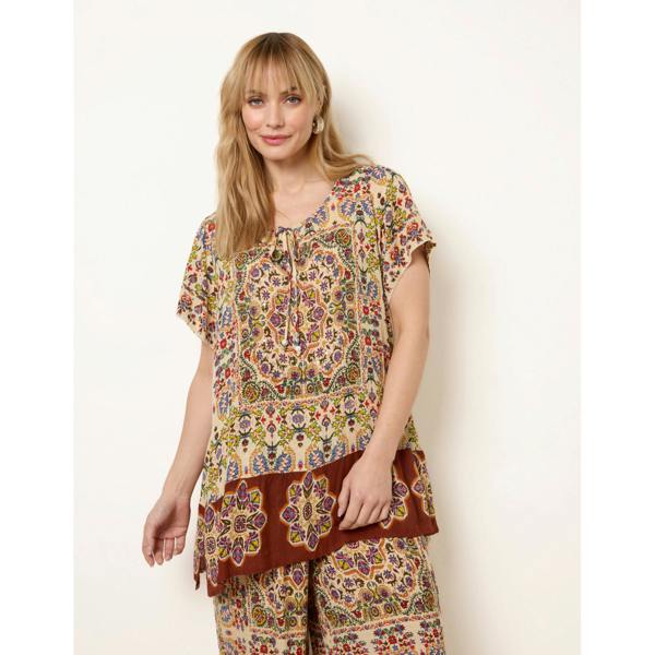 Blue Vanilla Paisley Print Embellished Tie Front Top