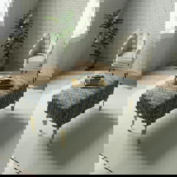 Handcrafted UK upholstered bench with elegant painterly style design