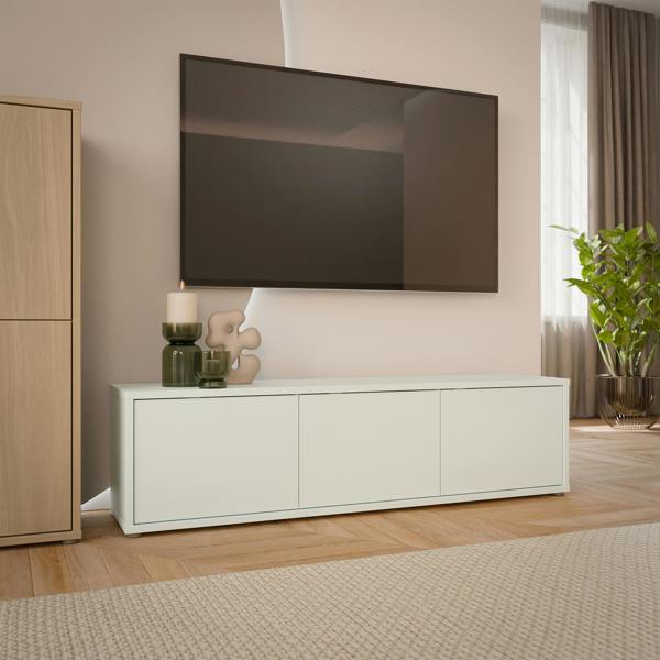 Furniture To Go Alice Springs Wide TV Cabinet with 3 Doors Push-to-Open in Light Grey