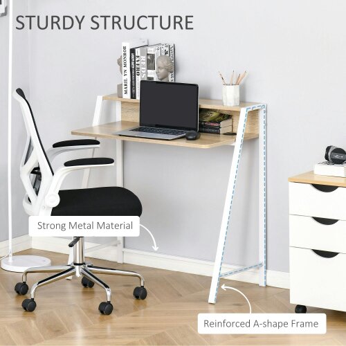 Wyld Haus Dodosu 84cm Wooden White And Oak Compact Writing Desk With Storage Shelf