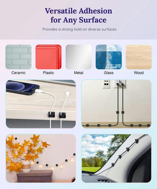 ULTRICS Cable Clips, Self Adhesive Cable Holder Clips for Cable Management and Wire Organisation