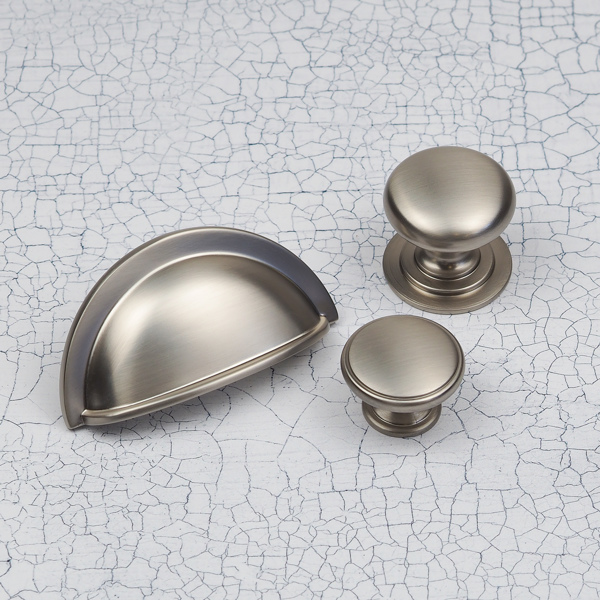 Handle & Home Brushed Nickel Cup Handle & Coordinating Round Knobs