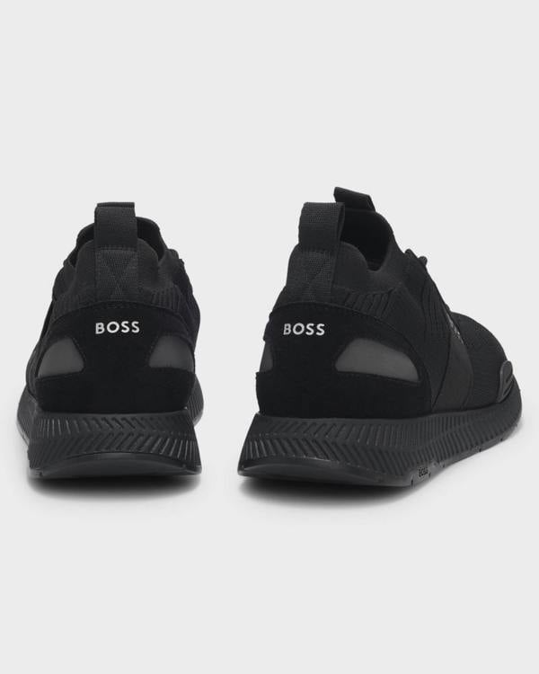 BOSS Orange Titanium_Runn Mens Structured-Knit Sock Trainers With Branding - Black 001 - CHO - Designer Mens Trainers