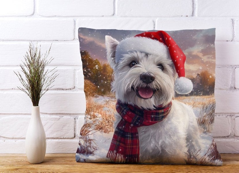 Warren Reed Snowy Christmas West Highland Terrier Cushion