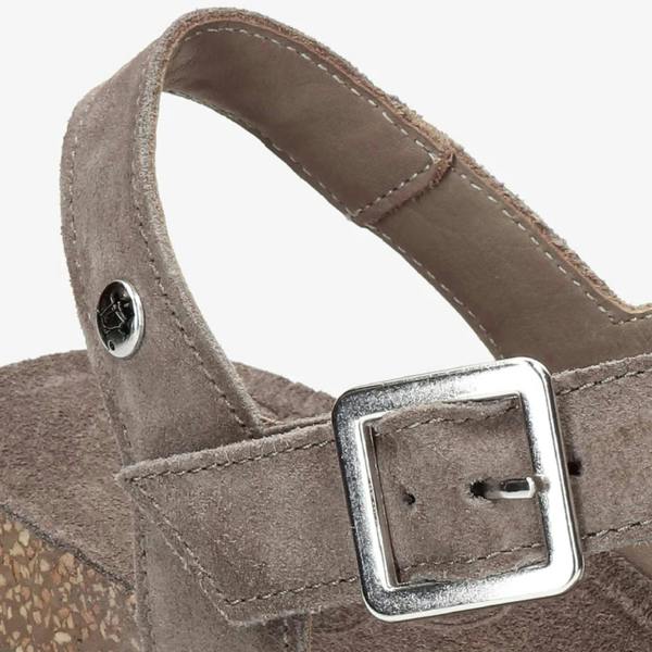 Panama Jack Sasha B6 - Women’s Wedge Stone Grey Suede Leather Sandals