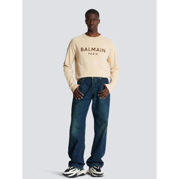 Balmain Logo Print Sweatshirt   in  Light Brown