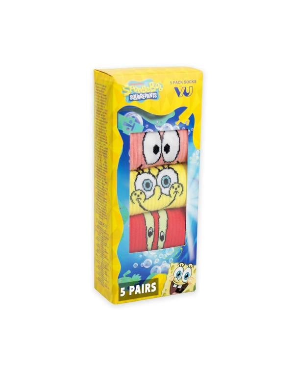 SpongeBob SquarePants Unisex Yellow Mutli-Character Calf Socks Set of 5
