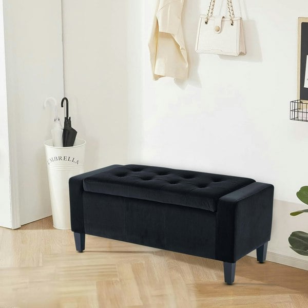 Home Republic Luna Velvet Storage Ottoman Bench - 92cm x 40cm