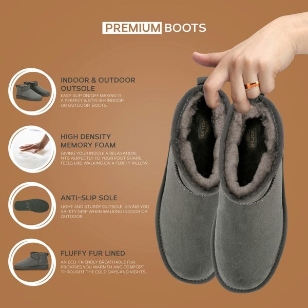 VIVA Women's Faux Fur Lined Boot Slippers - Memory Foam Anti-Slip Sole