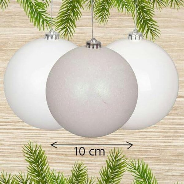 Shatchi White PVC Christmas Baubles Pack Sizes, Shatterproof 10cm Hanging Decorations for Tree and Home