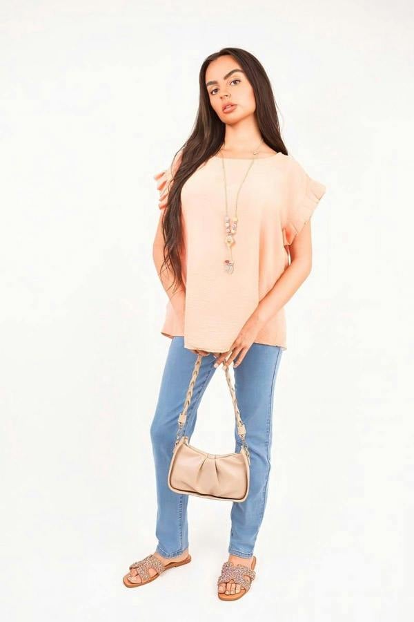 Vera Ruffle Trim Sleeve Top - Coral