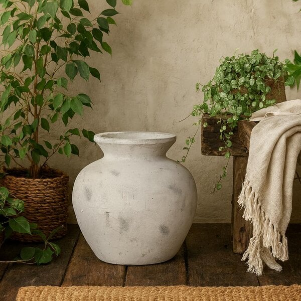 Wyld Haus Terra Antique White Large Tall Stoneware Textured Ople Ceramic Vase