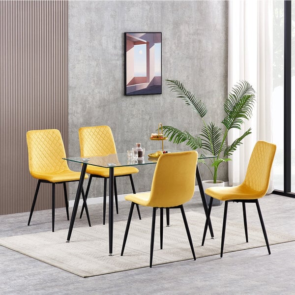Set of 4 Velvet Fabric Dining chairs Lexi - Yellow