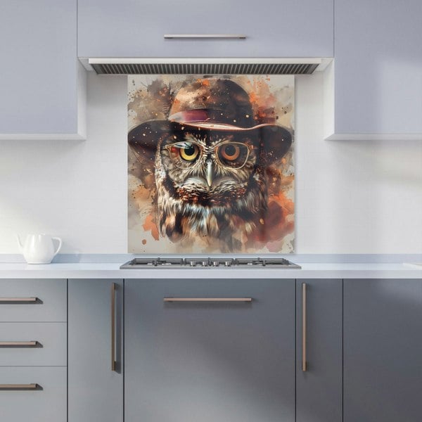 Warren Reed - Designer Owl With Hat And Glasses Kitchen Splashback