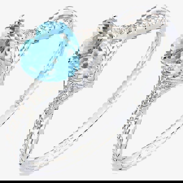 T. H. Baker 9ct White Gold Heart Cut Blue Topaz Diamond Set Shoulder Ring PR12710WBT