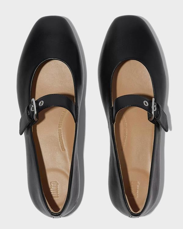 FitFlop Delicato Leather Mary Jane Shoes - All Black 090