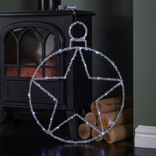 Samuel Alexander 49cm Battery Powered Light up Christmas Silver Star Ball with Twinkling White LEDs