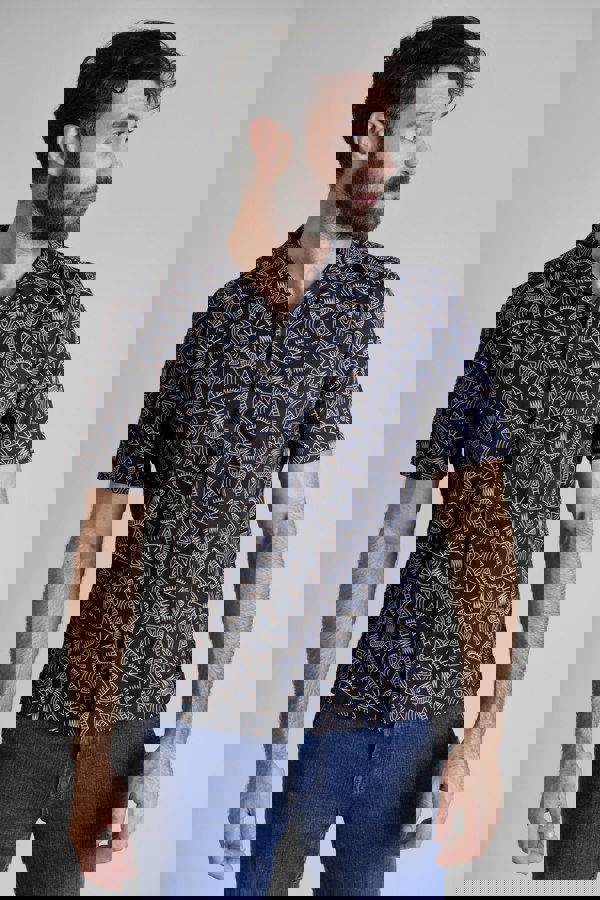 ENORSIA Pencilled Revere Collar Short Sleeve Shirt