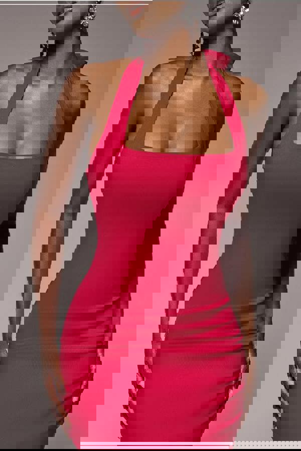 Halter Neck Puff Hem Mermaid Midaxi Dress - Red DR4747