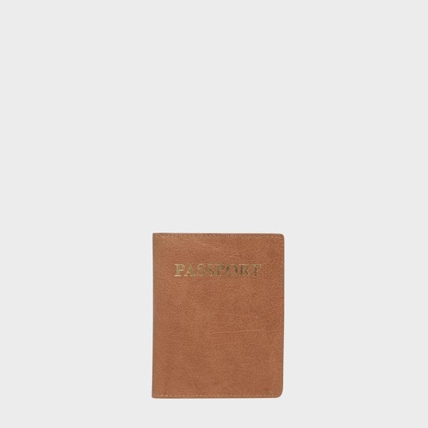 Assots London Tan Bifold Genuine Leather Passport Holder