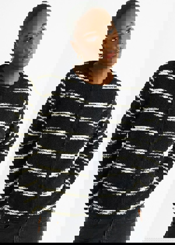 Gini London Black Stripe Boucle Recycle Knit Cardigan