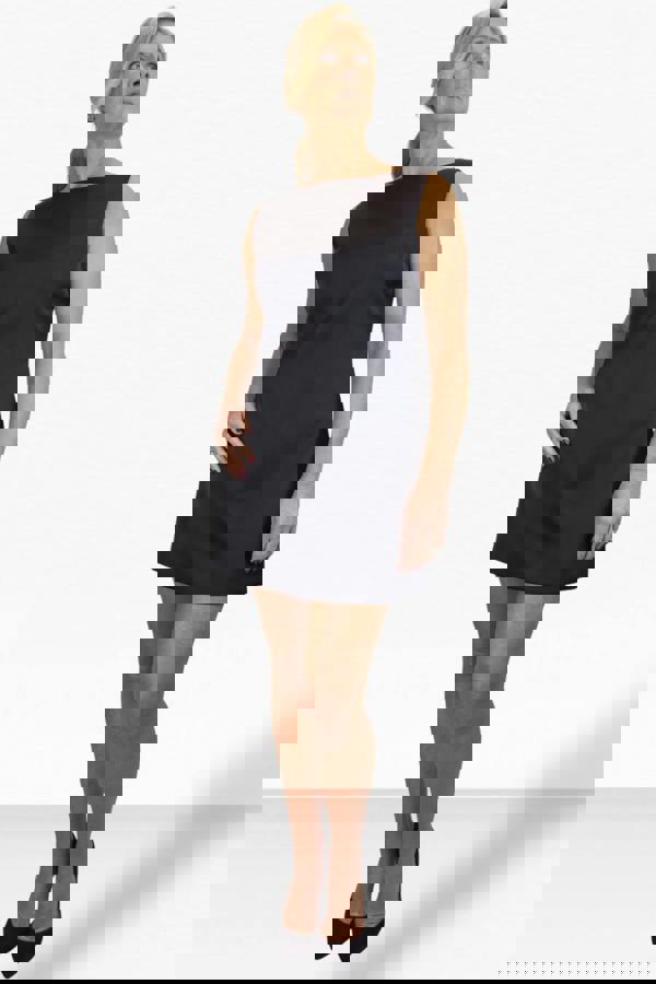 Paulo Due Women's Black Satin Mini Dress with Boat Neck