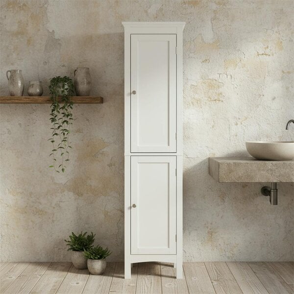 Wyld Haus Barila 160cm Slim Tall Bathroom Storage Cabinet With Adjustable Shelves And Double Doors White